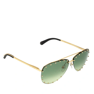 Pre-owned Louis Vuitton Studded Gold Tone/ Green Gradient Z1062u The Party  Aviators Sunglasses