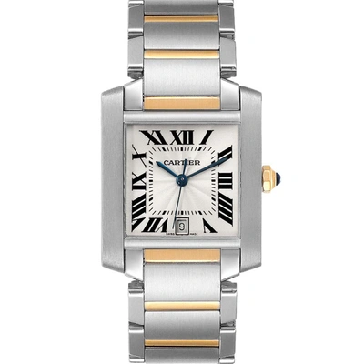 Pre-owned Cartier Silver 18k Yellow Gold And Stainless Steel Tank Francaise W51005q4 Men's Wristwatch 28 X 32 Mm
