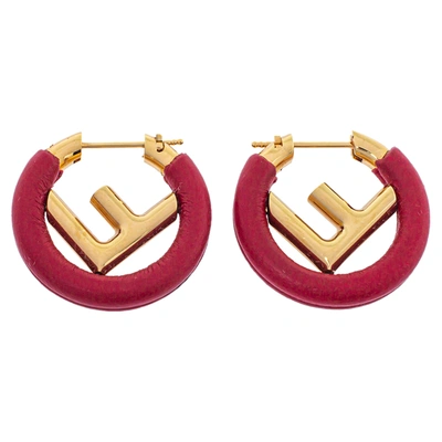 Pre-owned Fendi Dark Red Leather Hoop Earrings