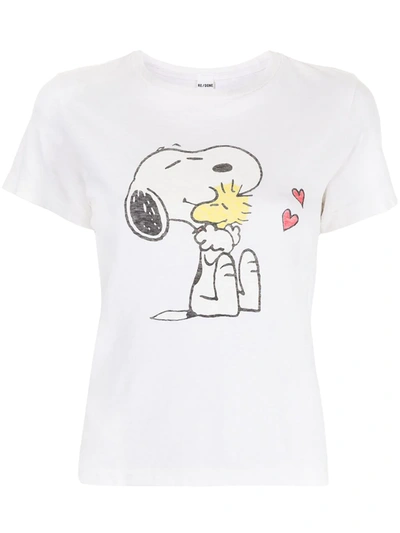 Re/done White Peanuts Edition Snoopy & Woodstock T-shirt In Ivory | ModeSens