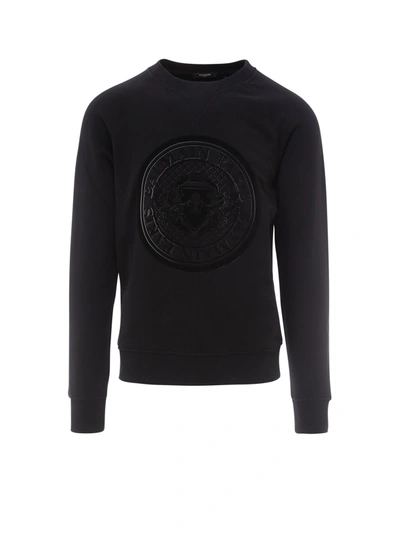 Shop Balmain Flocked Coin Sweatshirt In Black