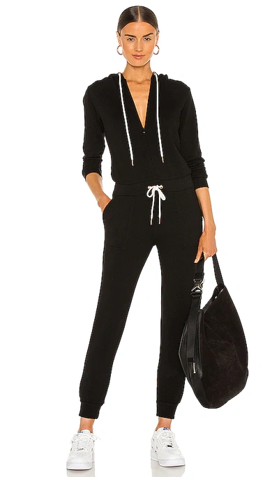 Shop Monrow Supersoft Fleece Hooded Jumpsuit In Black