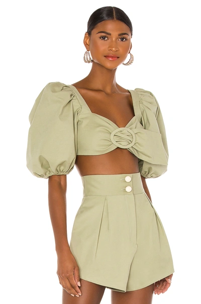 Shop Adriana Degreas Muguet Solid Cropped Blouse In Green