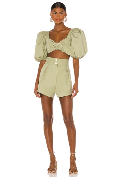 Shop Adriana Degreas Muguet Solid Cropped Blouse In Green