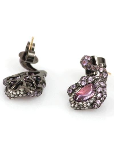 Shop Arunashi Purple Sapphire Flower Bud Earrings In Blkgold