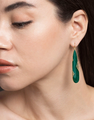 Shop Yossi Harari Emerald Slice Lace Earrings In Ylwgold
