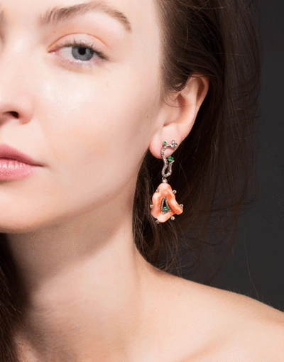 Shop Arunashi Coral Earrings In Titanium