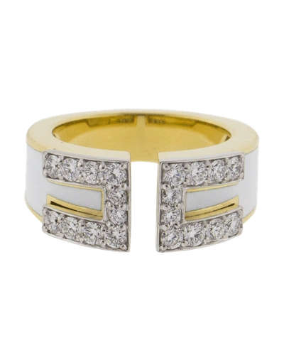 Shop David Webb White Enamel And Diamond Gap Ring In Ylwgold