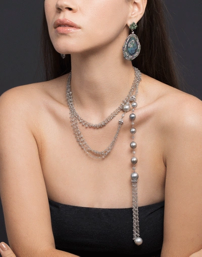 Shop Arunashi Silver South Sea Pearl Tassel In Whtgold