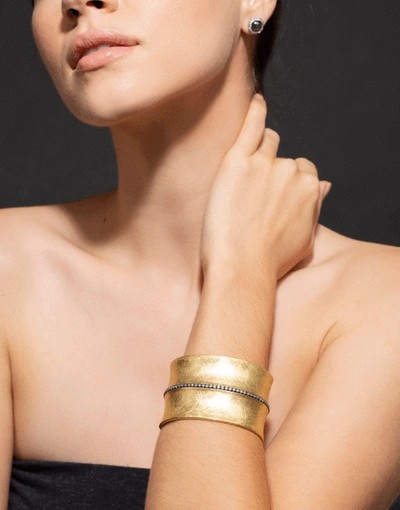Shop Todd Reed Diamond Line Wide Gold Cuff In Ylwgold