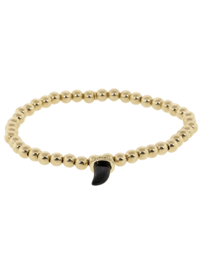 Shop Sydney Evan Small Pave Onyx Horn Charm Bracelet In Ylwgold