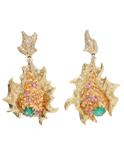 Shop Arunashi Emerald And Diamond Fish Earrings In Ylwgold