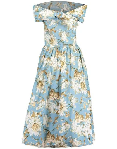 Shop Oscar De La Renta French Blue Printed Off Shoulder Midi Dress