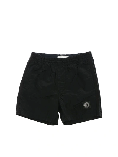 Shop Stone Island Junior Logo Swim Shorts In Black