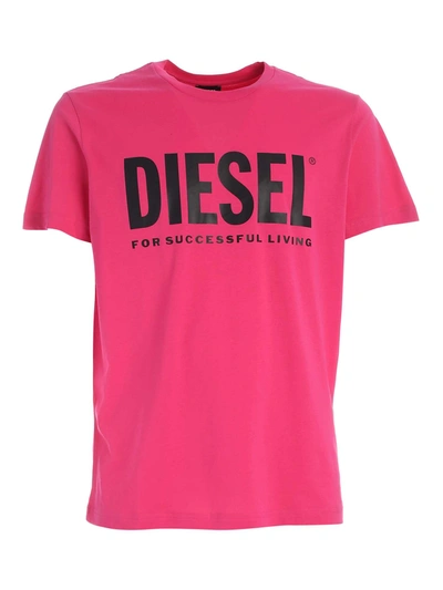 Shop Diesel Logo Print T-shirt In Fuchsia