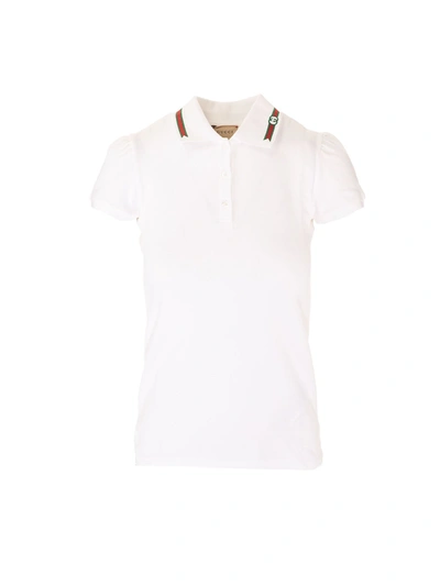Shop Gucci Collar Embroidery Polo Shirt In White