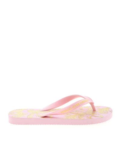 Shop Versace Jeans Couture Baroque Print Slippers In Pink