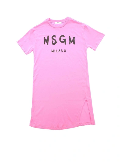 Shop Msgm Black Logo Dress In Pink