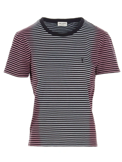 Shop Saint Laurent Striped T-shirt In Tie-dye In Black