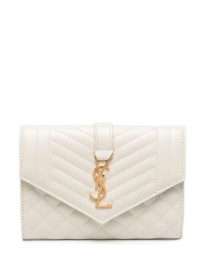 Shop Saint Laurent Small Monogram Envelope Wallet In Neutrals