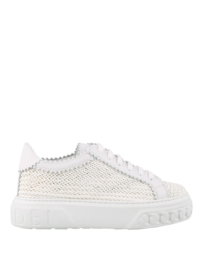 Shop Casadei Woven Calfskin Sneakers In White