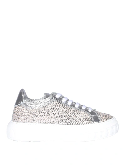 Shop Casadei Woven Calfskin Sneakers In Silver