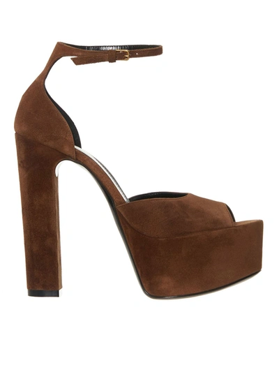 Shop Saint Laurent Jodie Platform Sandals In Brown