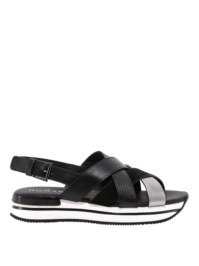 Shop Hogan Crossover Strap Sandals In Black