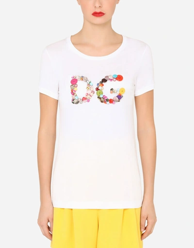 Shop Dolce & Gabbana Short-sleeved Jersey T-shirt With Dg Button Embellishment In White