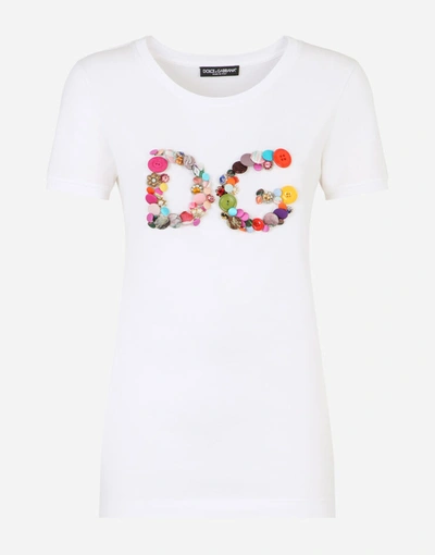 Shop Dolce & Gabbana Short-sleeved Jersey T-shirt With Dg Button Embellishment In White