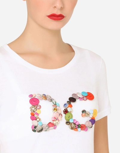 Shop Dolce & Gabbana Short-sleeved Jersey T-shirt With Dg Button Embellishment In White