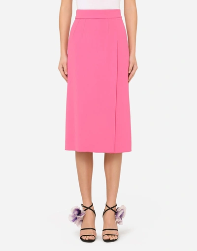 Shop Dolce & Gabbana Cady Midi Skirt With Slit In Fuchsia