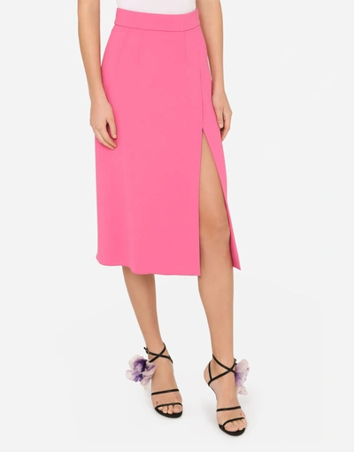 Shop Dolce & Gabbana Cady Midi Skirt With Slit In Fuchsia
