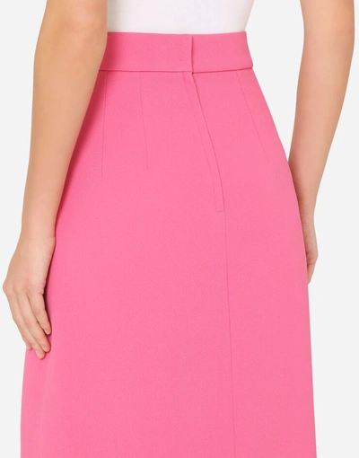 Shop Dolce & Gabbana Cady Midi Skirt With Slit In Fuchsia