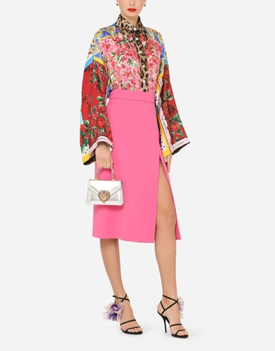 Shop Dolce & Gabbana Cady Midi Skirt With Slit In Fuchsia