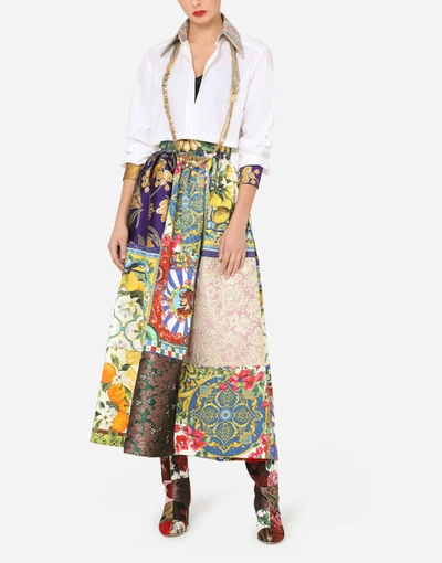 Shop Dolce & Gabbana Long Patchwork Jacquard Skirt