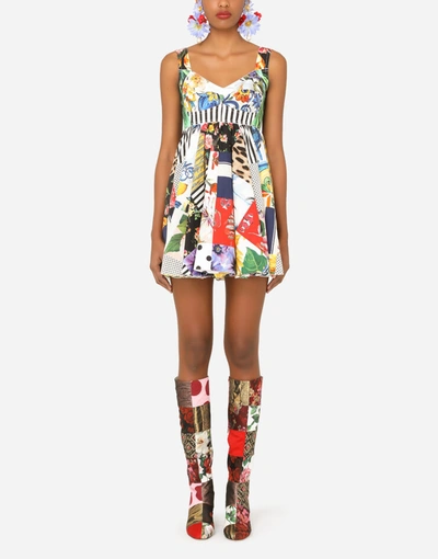 Shop Dolce & Gabbana Short Patchwork Poplin Dress