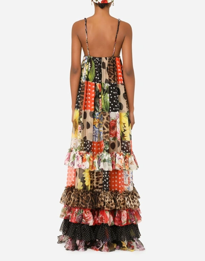 Shop Dolce & Gabbana Long Floral-print Patchwork Chiffon Dress