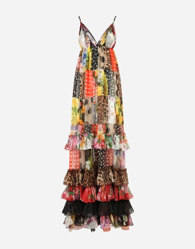 Shop Dolce & Gabbana Long Floral-print Patchwork Chiffon Dress