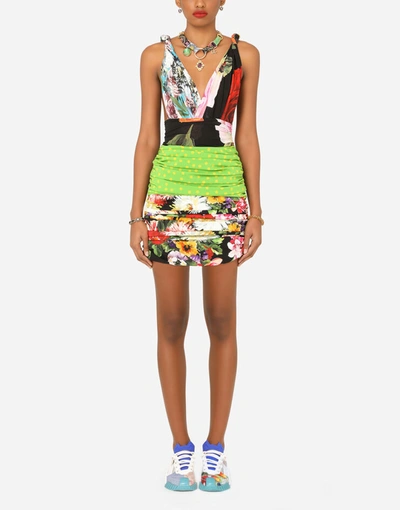 Shop Dolce & Gabbana Short Patchwork Charmeuse And Georgette Dress