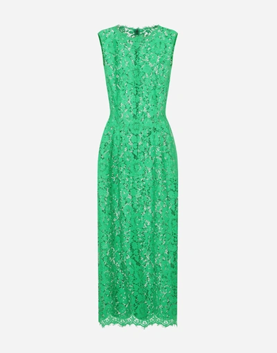 Shop Dolce & Gabbana Calf-length Cordonetto Lace Dress In Green