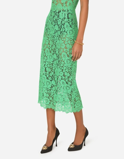 Shop Dolce & Gabbana Calf-length Cordonetto Lace Dress In Green