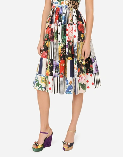 Shop Dolce & Gabbana Calf-length Patchwork Poplin Dress