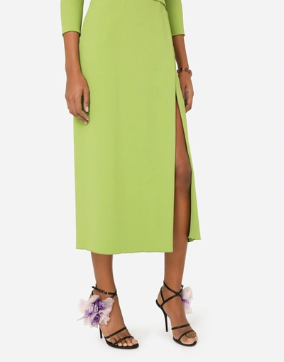 Shop Dolce & Gabbana Calf-length Short-sleeved Cady Dress With Slit In Green