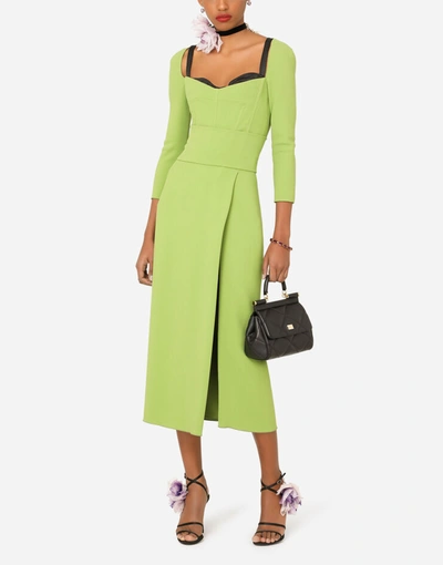 Shop Dolce & Gabbana Calf-length Short-sleeved Cady Dress With Slit In Green