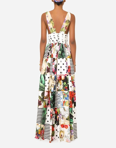 Shop Dolce & Gabbana Long Sleeveless Patchwork Poplin Dress