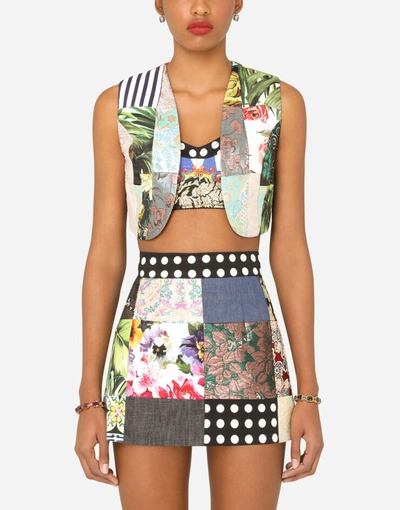 Shop Dolce & Gabbana Patchwork Brocade And Drill Jacquard Vest In Multicolor