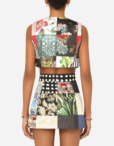 Shop Dolce & Gabbana Patchwork Brocade And Drill Jacquard Vest In Multicolor