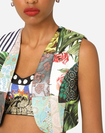 Shop Dolce & Gabbana Patchwork Brocade And Drill Jacquard Vest In Multicolor