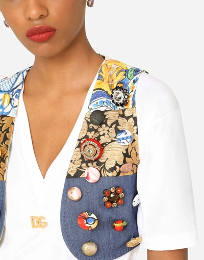 Shop Dolce & Gabbana Patchwork Brocade, Denim And Jacquard Vest In Multicolor